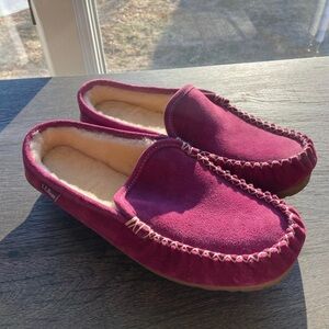 L.L. Bean Burgundy Suede Moccasin Slippers